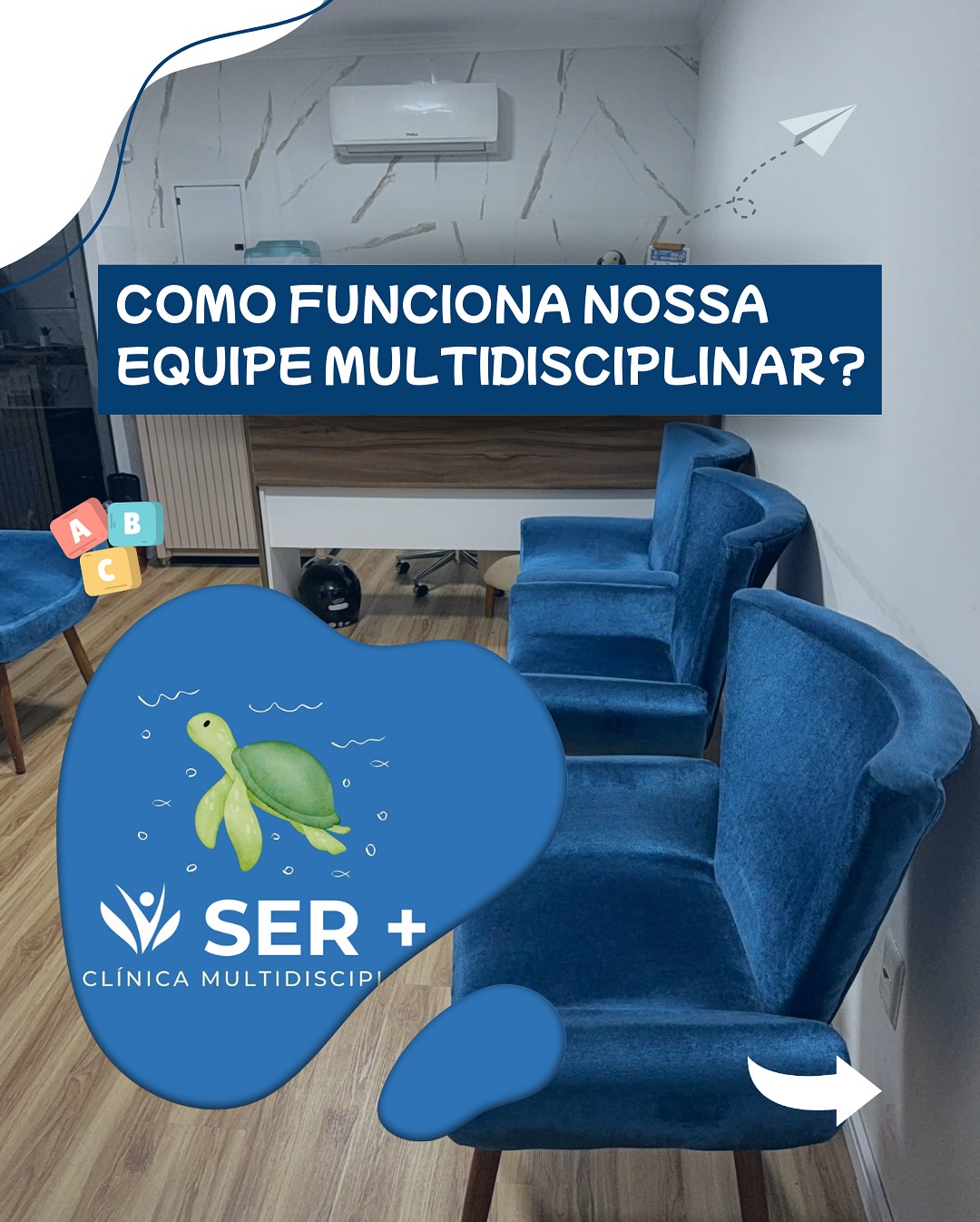 Publicação da SER+ mostrando o ambiente da recepção e apresentando a equipe multidisciplinar